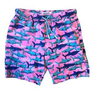 NWT Maamgic Boys Shark Print Swim Trunks Size 14/16 Pink Blue Green